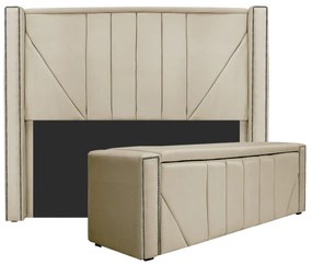 Kit Cabeceira e Calçadeira Baú King Minsk P02 195 cm para cama Box Corano - ADJ Decor