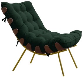 Poltrona Decorativa Sala de Estar Abel Base de Madeira Dourada Suede Verde G41 - Gran Belo