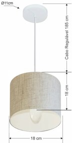 Lustre Pendente Cilíndrico Md-4046 Cúpula em Tecido 18x18cm Rustico Bege - Bivolt