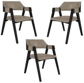 Kit 3 Cadeiras Sala de Jantar e Jogos Carteados Madeira Maciça Poker PU Nude/Preto G42 - Gran Belo