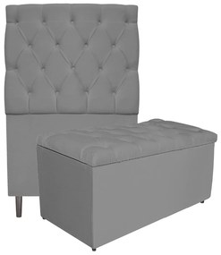 Kit Cabeceira e Calçadeira Liverpool 90 cm Solteiro Corano Cinza - ADJ Decor