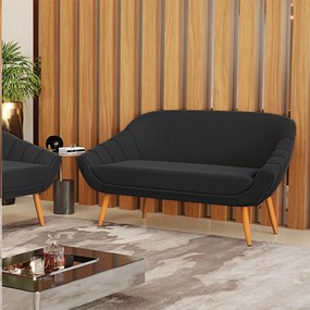 Namoradeira 02 Lugares Giovana Suede Pés Palito Castanho - D'Rossi - Preto