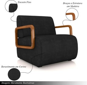 Kit 2 Poltronas Decorativa Sala de Estar Odessa Braços em Madeira PU Preto G33 - Gran Belo