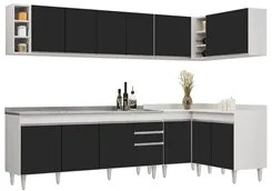Armário de Cozinha Modulado de Canto 7 Peças CP36 com Pia Inox Branco/
