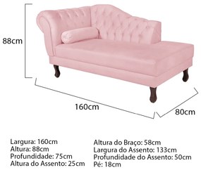 Recamier Diana 160cm Lado Direito Suede Rosa Bebê - ADJ Decor