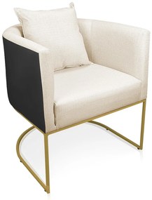 Poltrona Paola Corano Preto com Linho Base Metálica Dourado D03 - D'Rossi - A19 Grosso Bege