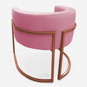 Poltrona Decorativa Base Metal Bronze Luna Veludo Rosa - Sheep Estofados - Veludo Rosa