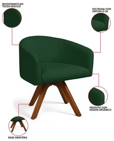 Poltrona Sala Base Giratória Madeira Arielle Bouclê Verde D03 - D'Rossi