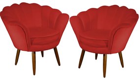 Kit 2 Poltronas Decorativas Pétala Pés Palito Suede Vermelho - Sheep Estofados