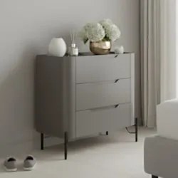 Mesa Cabeceira Quarto 68cm 3 Gavetas Blen Grigio/Preto I06 - Mpozenato