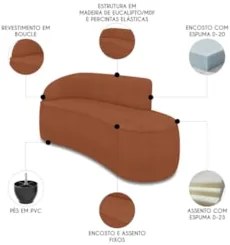 Sofá 3 Lugares Para Sala 180cm Orgânico Wendi Boucle Terracota I01  -