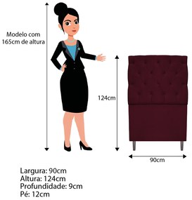 Cabeceira Estofada Liverpool 90 cm Solteiro Suede Bordô - ADJ Decor