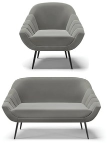 Kit 01 Namoradeira 02 Lugares e 01 Poltrona Giovana Suede Grafite Pés Palito de Ferro - D'Rossi