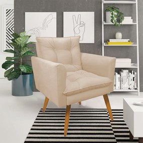 Kit 1 Sofá Namoradeira e 2 Poltronas Tais Suede Pés Palito Castanho - D'Rossi - Bege