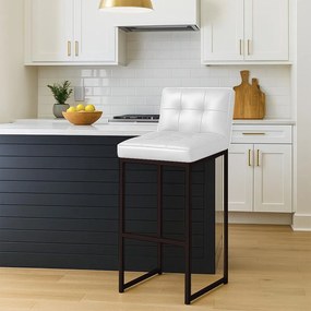 Banqueta Cozinha Alta com Encosto Industrial Preto Lirina PU C05 - D'Rossi - Branco