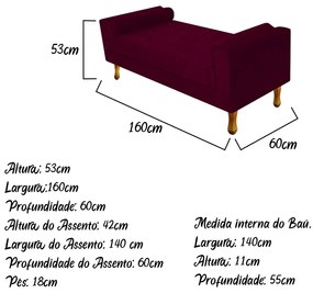 Recamier Baú Félix Queen Size 160cm Suede Bordô - ADJ Decor