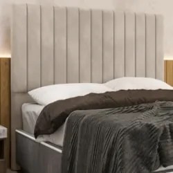 Cabeceira Cama Box Queen 160cm Estofada Plutus Veludo Bege Z04 - Mpoze