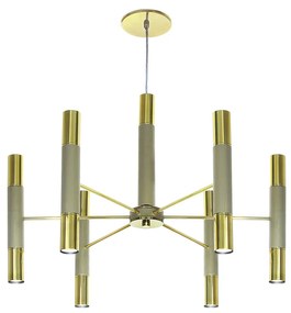 Pendente Flash Ø64X50Cm Tubo Facho Duplo Metal Aluminio 12Xmr11 Gu10 -... (LUNA / DOURADO BRILHO)