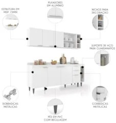 Armário de Cozinha Com Tampo CP11 200cm Pérola Branco Z34     - Mpozen