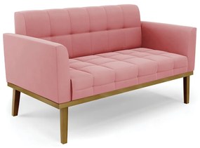 Sofá Namoradeira 2 Lugares Base de Madeira Castanho Elisa Suede D03 - DRossi - Rose