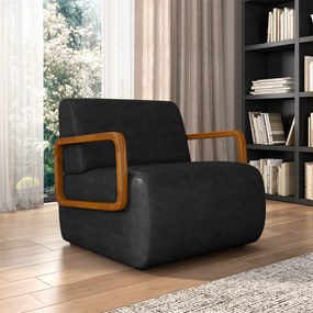 Kit 2 Poltronas Decorativa Sala de Estar Odessa Braços em Madeira PU Preto G33 - Gran Belo