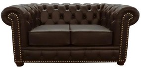 Sofá 2 Lugares Sala de Estar Chesterfield com Pés Madeira Couro Capucino G40 - Gran Belo