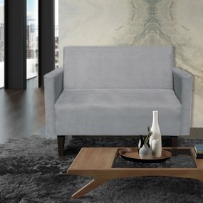 Namoradeira Jade 02 Lugares Suede Cinza Pés Chanfrado Tabaco - D'Rossi