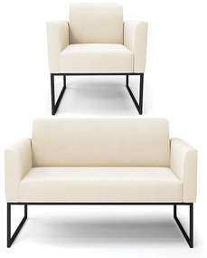 Sofá Namoradeira com Poltrona Base Industrial Preto Marisa Veludo D03 - DRossi - Bege