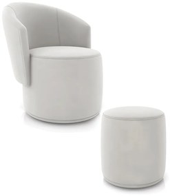 Poltrona e Puff Redondo Orgânico para Sala Malu Veludo M11 - D'Rossi - Cinza