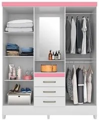 Guarda Roupa Capelinha Flex 4 Portas 3 Gavetas Persia D02 Branco/Rosa/