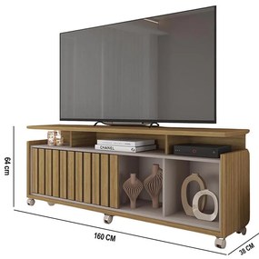 Rack TV 70 Pol 160cm Bancada com Rodízio Sala Thaissa C01 - D'Rossi - Bege Amarelado/Cinza
