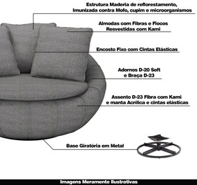 Kit 2 Poltronas Decorativas Giratória Sala de Estar Afrodite Linho Cinza G45 - Gran Belo