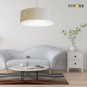 Lustre Pendente Cilíndrico Md-4079 Cúpula em Tecido 60x21cm Rustico Bege - Bivolt