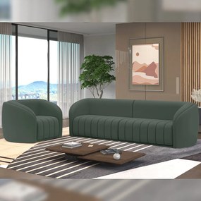 Conjunto Sala de Estar Sofá 252cm 3 Lugares e Poltrona Adam Veludo Cinza G45 - Gran Belo