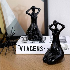 Escultura Mulher Em Porcelana Preto 17x8 Cm - D'Rossi
