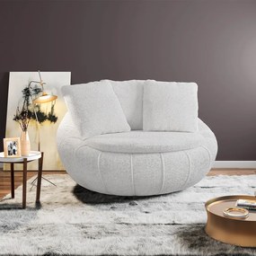 Poltrona Sala de Estar Afrodite com Almofadas Giratória Branco Bouclê G45 - Gran Belo