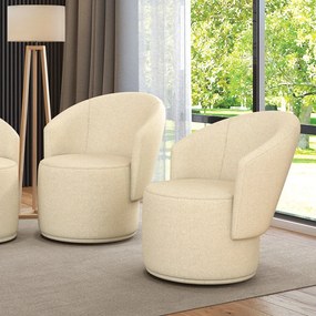 Poltrona Decorativa Orgânica Fixa para Sala kit 2 Malu Linho M11 - D'Rossi - Bege