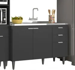 Armário de Cozinha CP04 Com Pia 120cm Pérola Z34 Preto      - Mpozenat