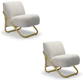 Poltrona Sala Estar Industrial Dourado Kit 2 Martina Bouclê Cinza K01 - D'Rossi