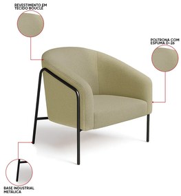 Poltrona Sala Industrial Alta Preto Stella Bouclê D03 - D'Rossi - Pistache