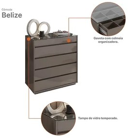 Comoda Belize 5 Gavetas Cinza Perola - Casa D Móveis