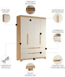 Guarda Roupa Casal 240cm Ripado 6 Portas Doble Off/Freijó - Albatroz
