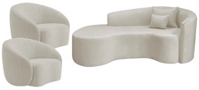 Kit Recamier Curvo Sala de Estar Inglaterra 180cm Lado Esquerdo e 2 Poltronas Orgânica Luxo Amore Linho
