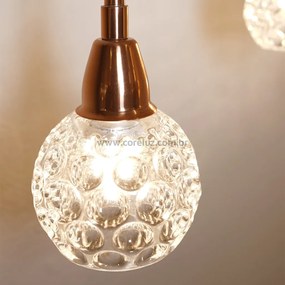 Pendente Amora Vidro Cristal Ø8X17Cm Alumínio 1Xg9 - Qimporta Pd2301 (DOURADO BRILHO)