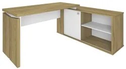 Mesa Escrivaninha em L 135x168cm 1 Porta Sharp A06 Olmo/Branco - Mpoze
