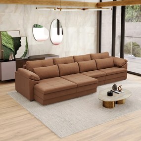 Sofá Retrátil Manual Sala de Estar Nolan Bipartido 339cm Conforto Premium em Couro Mel Manchado G58 - Gran Belo