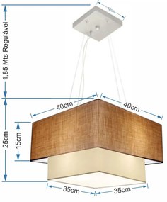 Lustre Pendente Duplo Quadrado Vivare Md-4157 Cúpula em Tecido 40x35cm - Bivolt