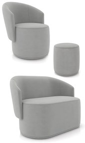 Sofá Namoradeira com Poltrona e Puff Orgânico Sala Malu Suede M11 - D'Rossi - Cinza