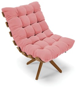 Poltrona Giratória Costela Suede Base de Madeira MA30 M11 - D'Rossi - Rose