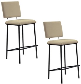 Kit 2 Banquetas Fixa Decorativa Base de Aço Marcius Linho Bege G17 - Gran Belo
